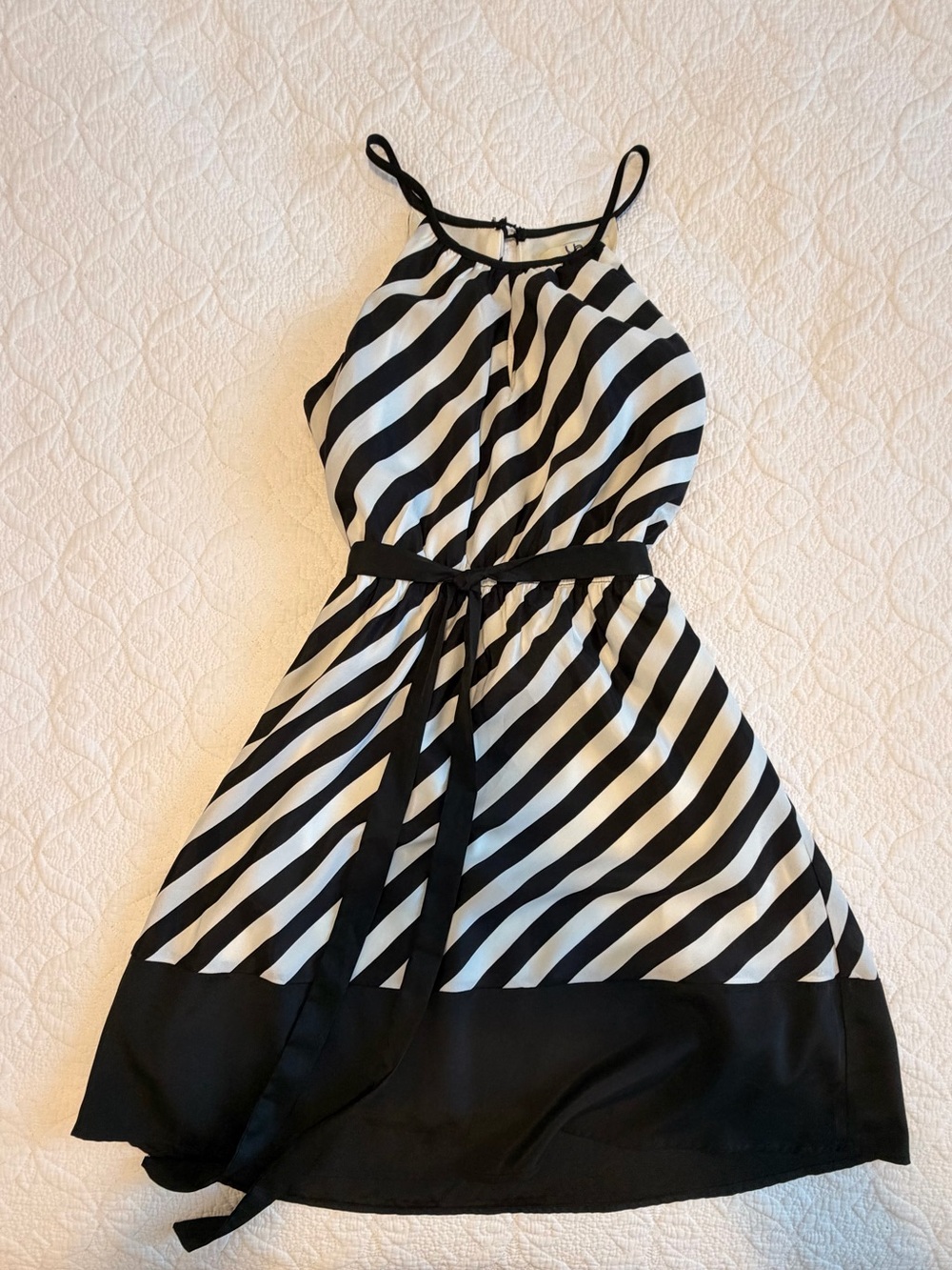 Ya Los Angeles Black & White Striped Halter Dress with Waist Tie